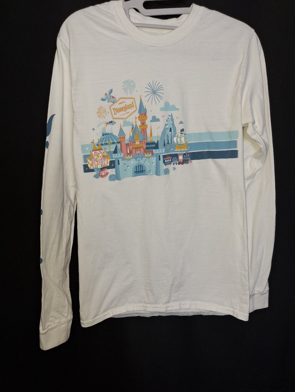 Disney Cream Long-Sleeve Castle Graphic Tee with Blue Accents